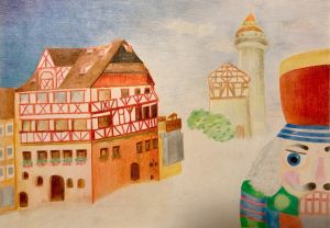 德國建築與胡桃鉗的彩色鉛筆作品