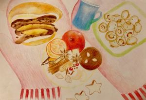 食物與香料的彩色鉛筆創作